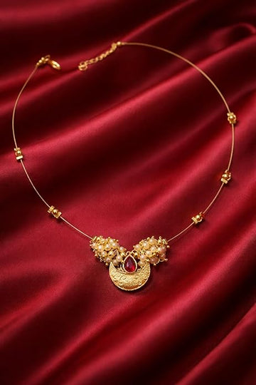 Invisible Necklace for Women|Gold Plated Chandrakor Floral Pendant Necklace for Girls