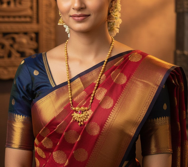 Traditional Maharashtrian Long Adjustable Gold-Plated Chandrakor Necklace